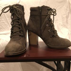 Olive green booties with 3 inch heel. Never worn